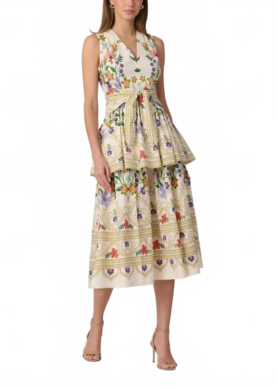NEW SHOSHANNA upton midi dress in lilac/tangerine/sand